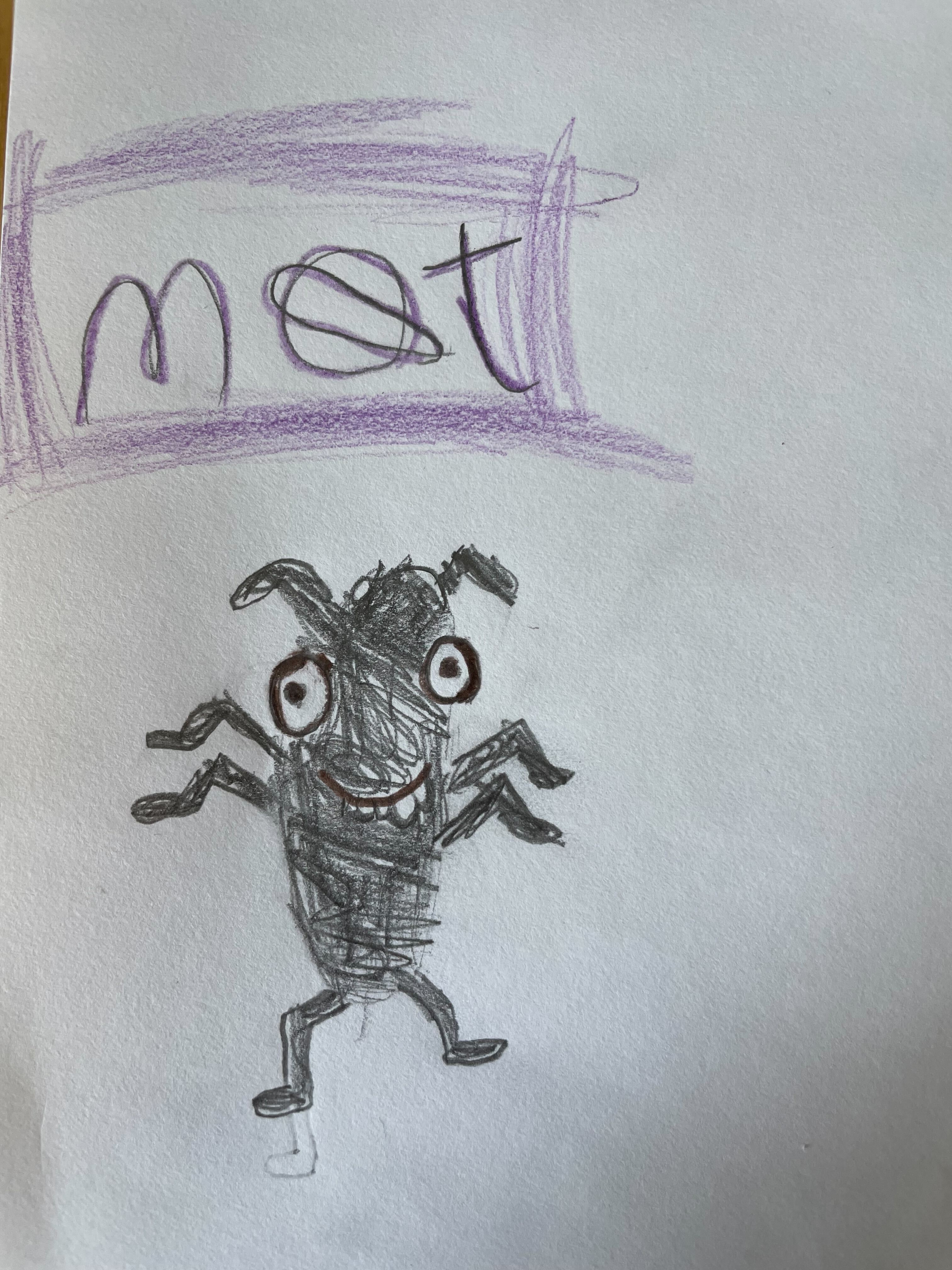 A kid drawing show MoT symbol plus Bug.