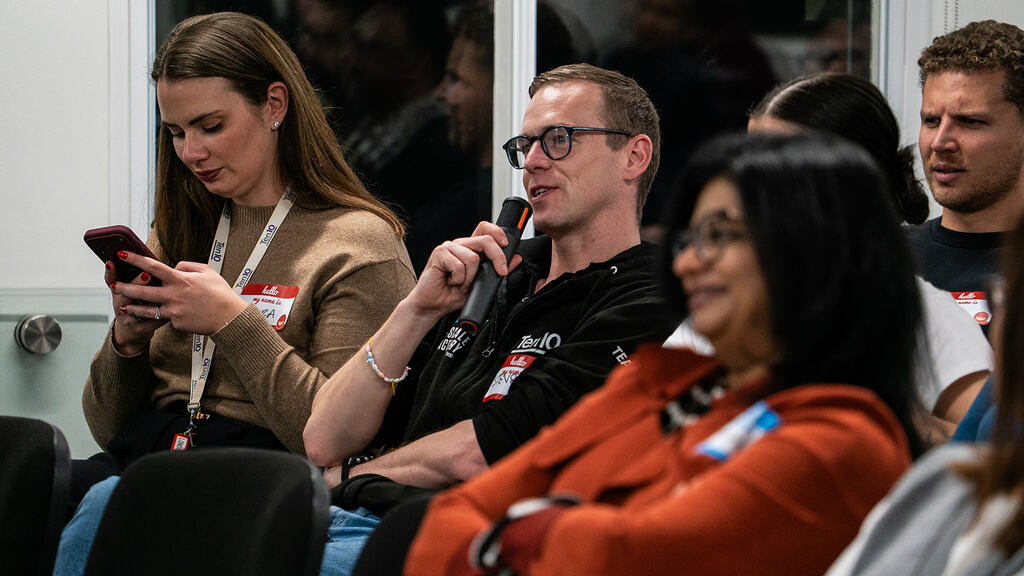 A member of the audience asking a question.