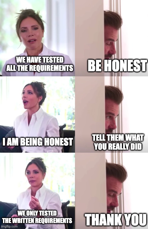 David Beckham meme where Victoria beckham claims to have tested all the requirements