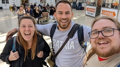 Veerle Verhagen, Beren Van Daele and Ben Dowen in the Brighton train station image