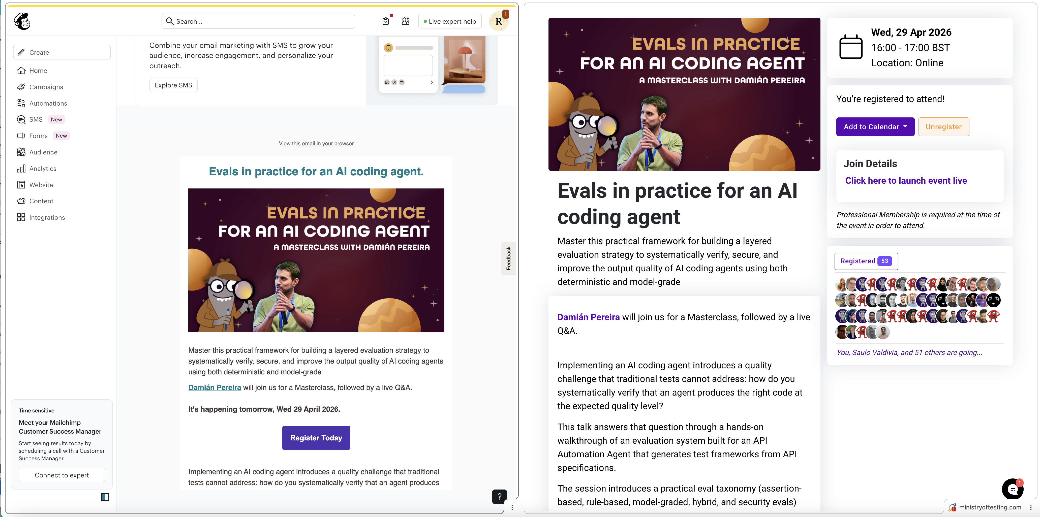 Screenshot of me preparing an email in Chrome split view mode. image