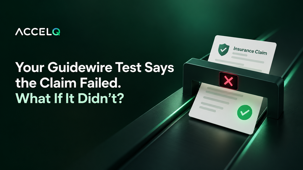 An insurance claim with a green checkmark passes through a testing checkpoint displaying a red X, illustrating a poss... image