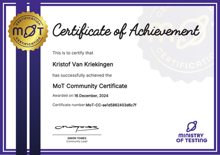 MoT Community Certificate image