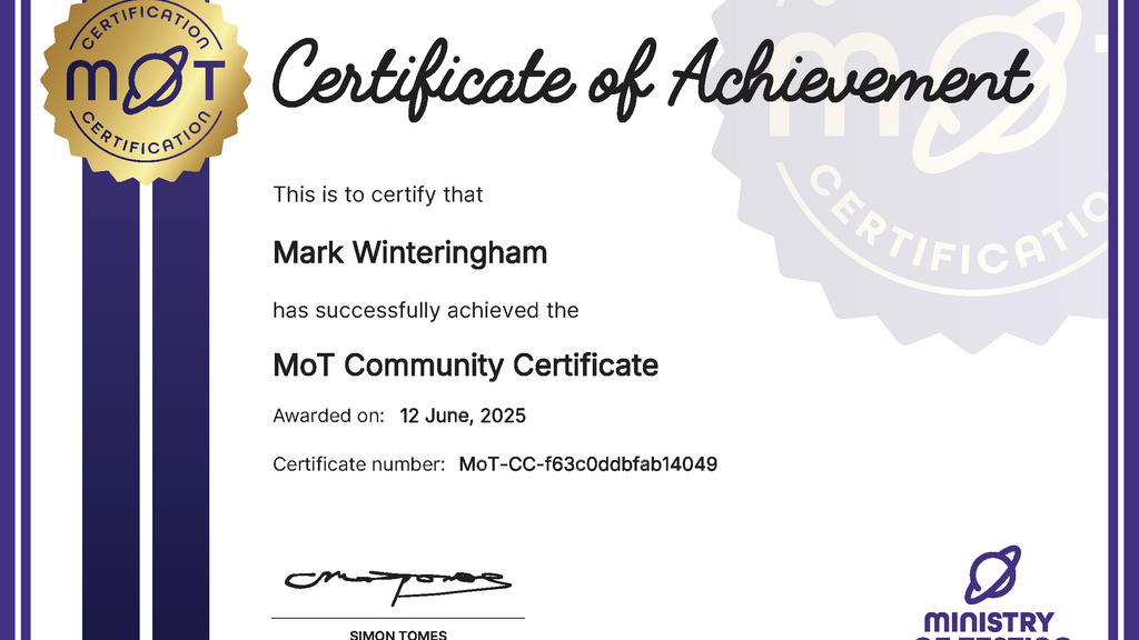 MoT Community Certificate image