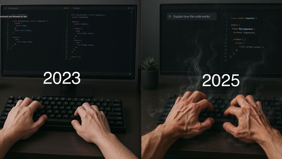 Quality engineers hands before and after AI Engineering started being used... image