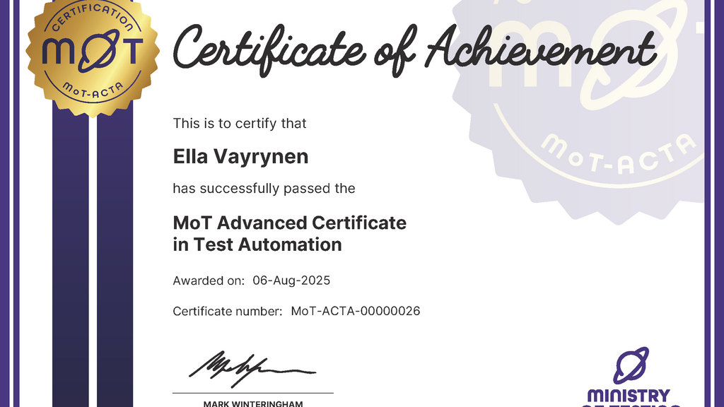 MoT Advanced Certificate in Test Automation image
