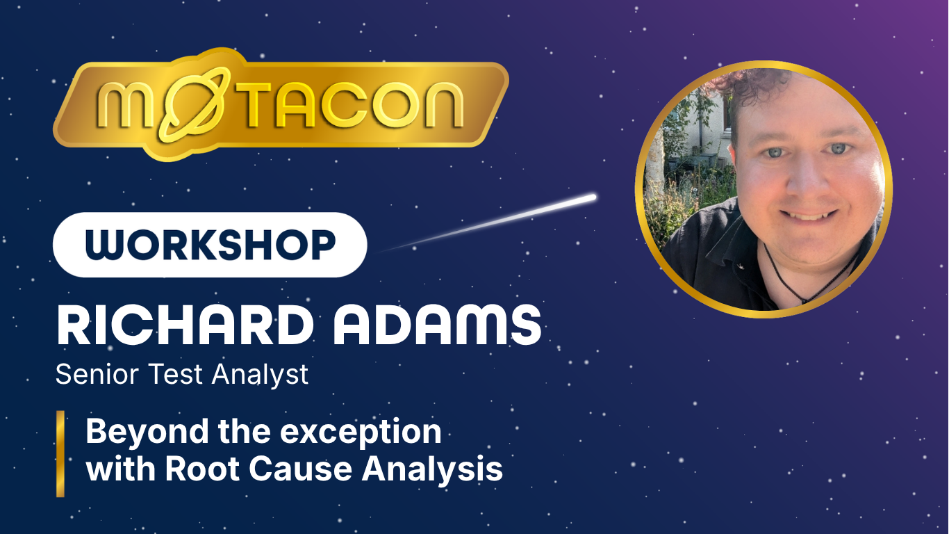 An event graphic for a MoTaCon Workshop titled "Beyond the exception with Root Cause Analysis."
Presented by Richard... image