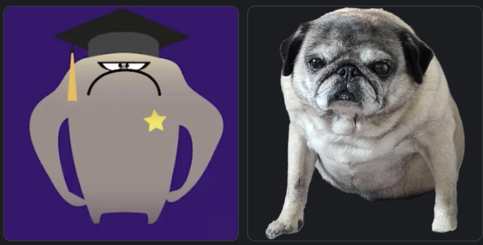 Side-by-side comparison image. On the left is a cartoon creature from the Ministry of Testing Software Testing Essentials Certificate, wearing a graduation cap and looking stern with a frown and a star on its chest. On the right is a photo of a pug named Princess, sitting upright and gazing forward with a similar stern, unimpressed expression. The resemblance between the two figures is humorous.

Alt text provided by ChatGPT