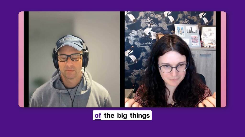 A woman and man on a video call.  image