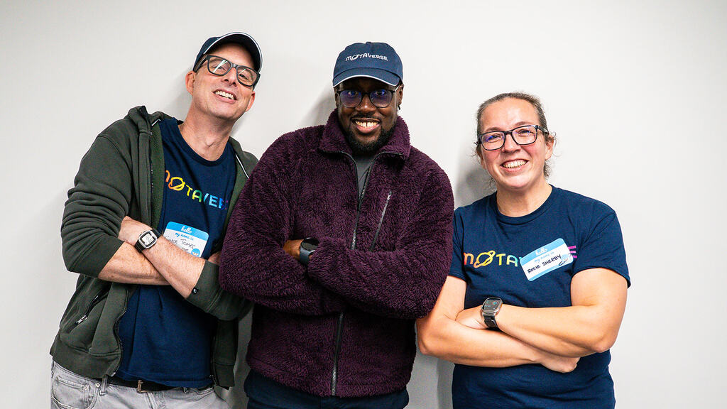 Simon Tomes, Eamon Droko and Rosie Sherry pose for the camera.