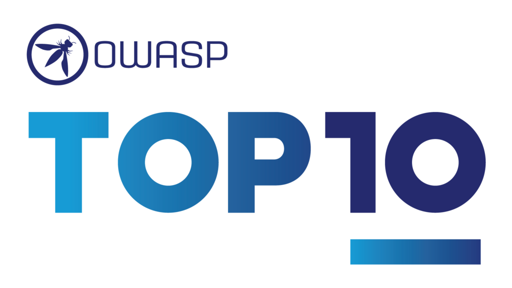 OWASP Top Ten logo with those words and a wasp in a circle. 
