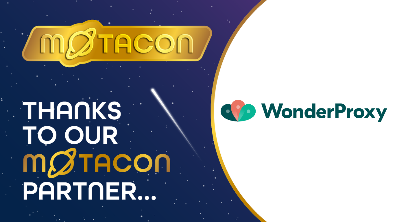 Promotional graphic featuring a starry space background on the left with a gold banner containing the MoTaCon logo at... image