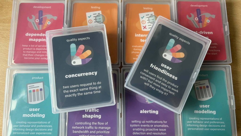 Riskstorming card decks organized per category in separate containers. image
