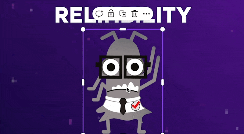 A GIF of two bug characters where one overlaps the over and then goes to the side.