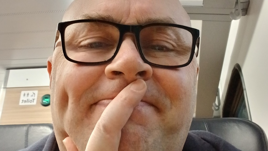 Selfie of a man sitting on a train image