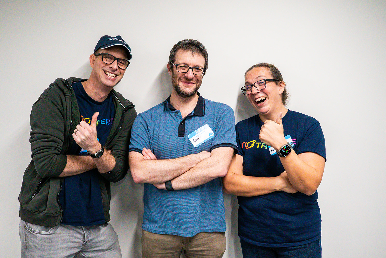 Simon Tomes, Simon Devon and Rosie Sherry posing for the camera at MoT London at Ten10