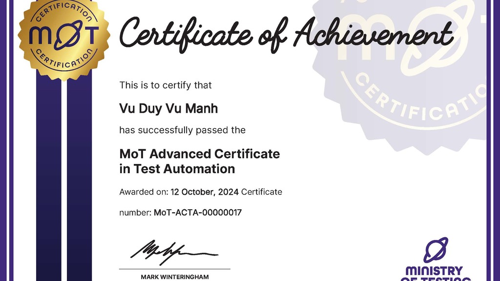 MoT Advanced Certificate in Test Automation image