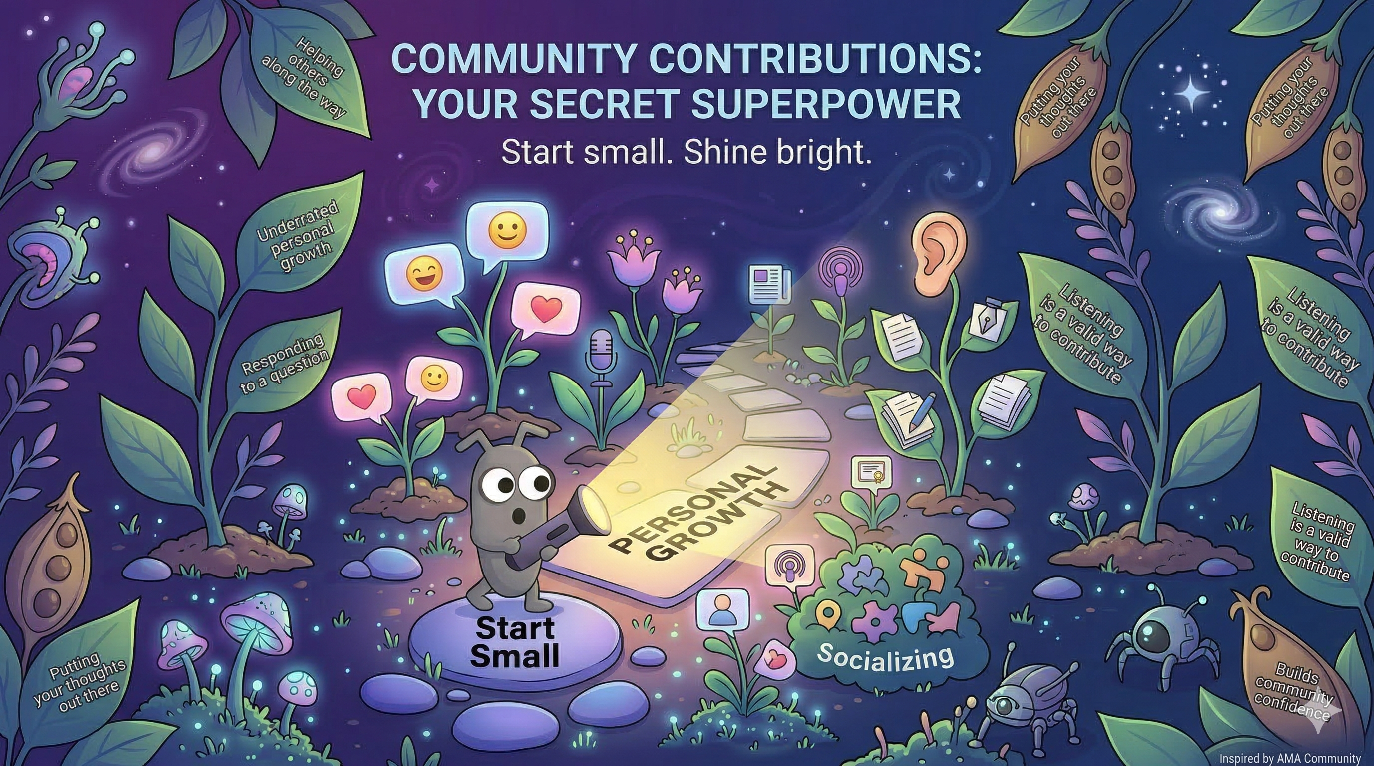 Community contributions as a super power. Start small. Shine bright. image
