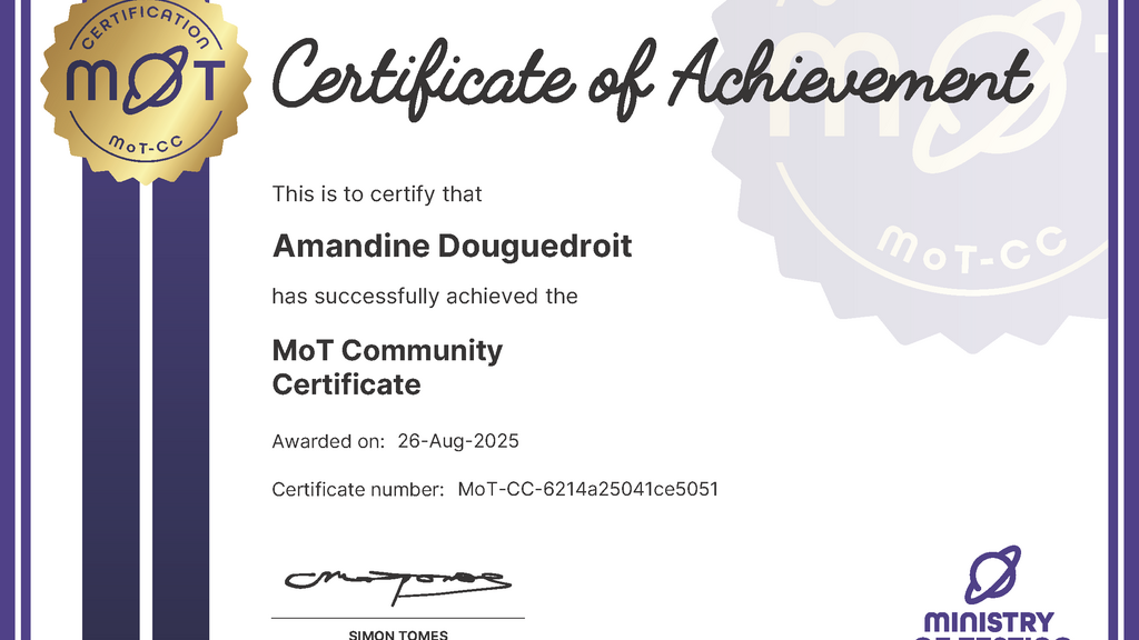 MoT Community Certificate image