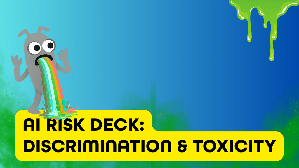 Article image "AI Risk Deck: Discrimination &amp; Toxicity" with two Bugs vomiting toxic rainbow. image