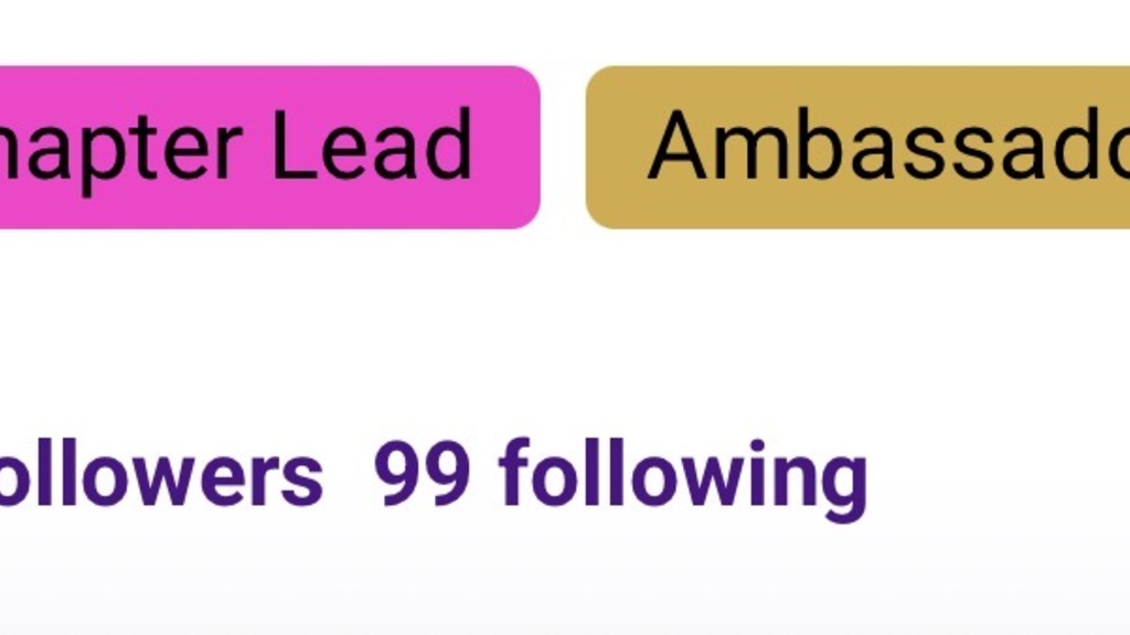 Followers and following both show 99 under the Chapter lead and ambassador labels on Ady Stokes profile page  image