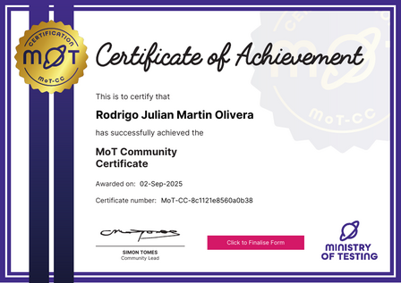 MoT Community Certificate image
