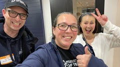 Big smiles, thumbs up and selfie from Simon, Rosie and Alexandra at the Lyst. image