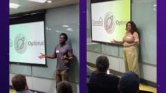 Ayesha Saeed and Eamon Droko delivering 99-second talks at Dunelm's office during a MoT London Meetup on 08/05/25. See if you can find the talks on the MoT London Meetup collection: https://www.min... image