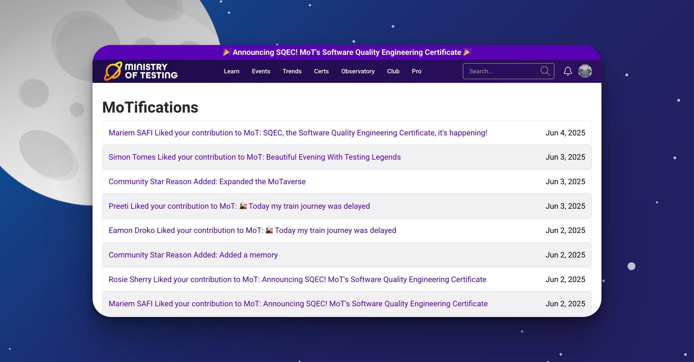 Screenshot showing a list of 'user' likes of content published by Rosie Sherry.