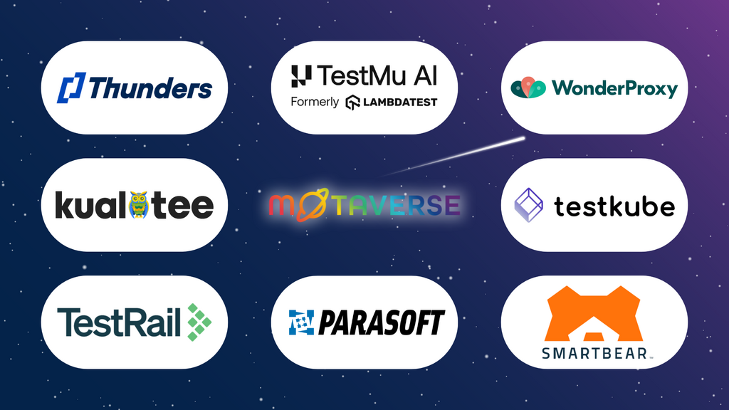 A promotional graphic for the MoTaverse, displaying a collection of partner logos against a dark blue and purple star... image