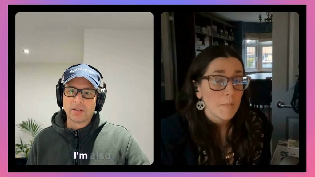 A woman and a man on a video call. image