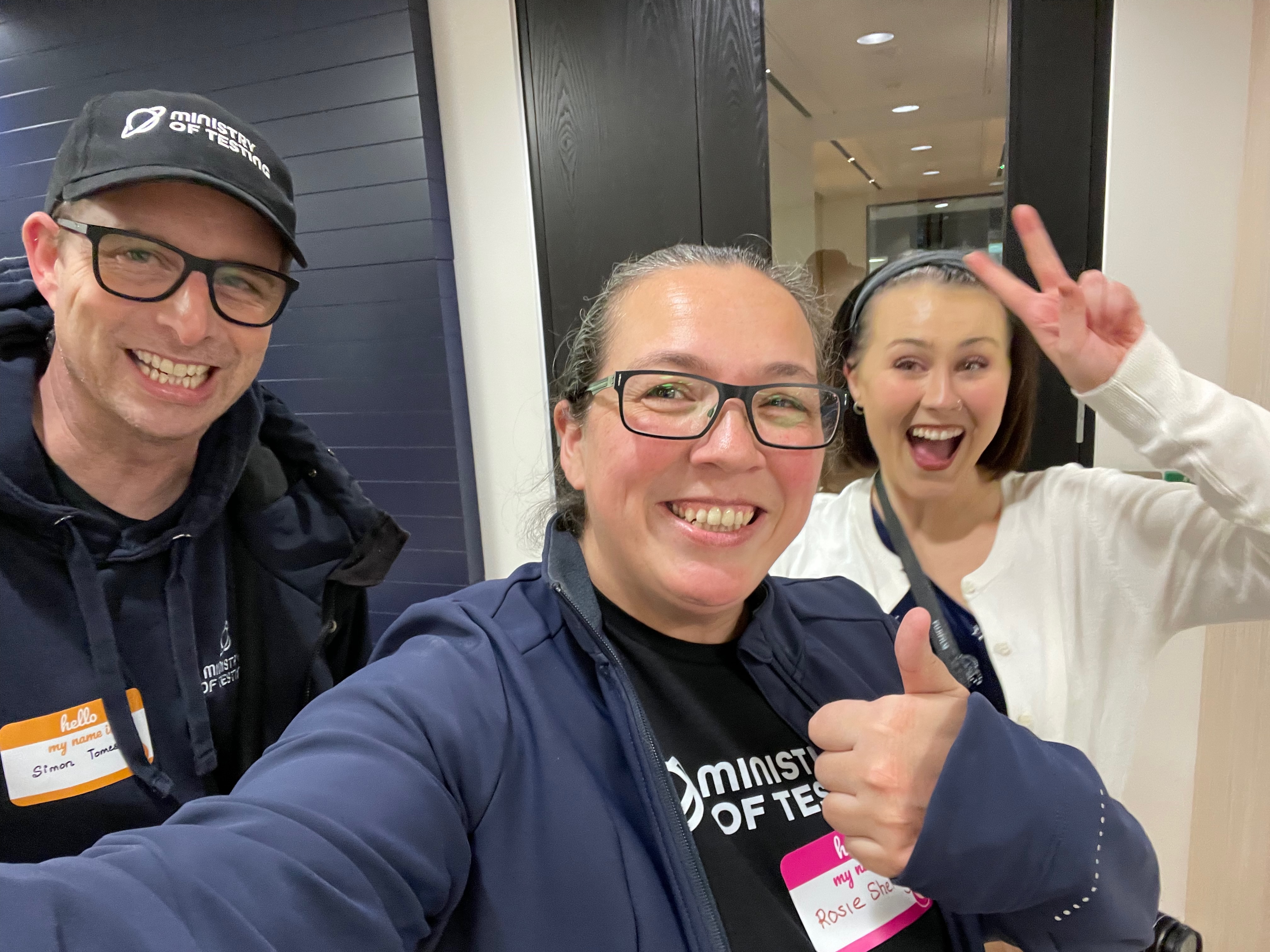 Big smiles, thumbs up and selfie from Simon, Rosie and Alexandra at the Lyst.