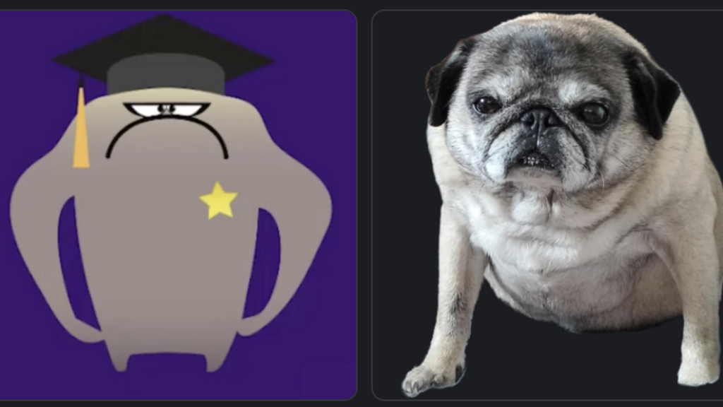 Side-by-side comparison image. On the left is a cartoon creature from the Ministry of Testing Software Testing Essentials Certificate, wearing a graduation cap and looking stern with a frown and a star on its chest. On the right is a photo of a pug named Princess, sitting upright and gazing forward with a similar stern, unimpressed expression. The resemblance between the two figures is humorous.

Alt text provided by ChatGPT