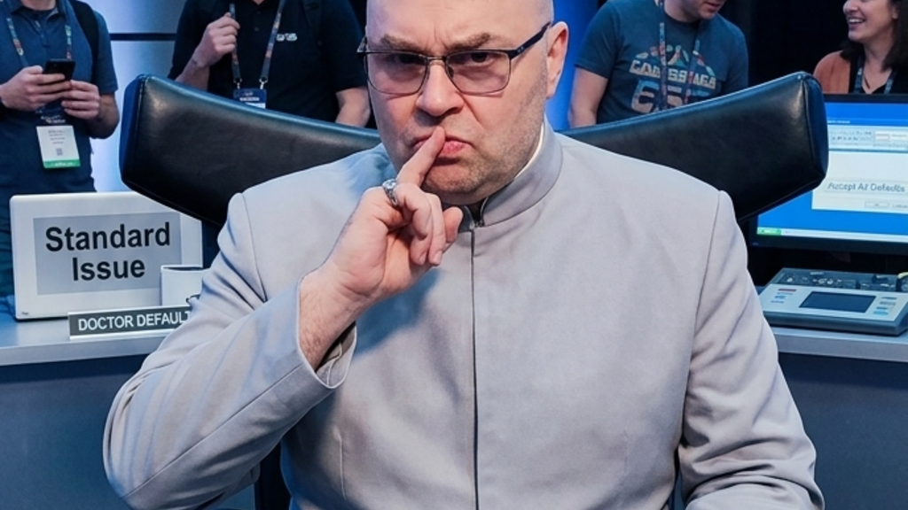 Gemini generated image in the style of Dr Evil from Austin Powers humorously depicting a persona called Dr Default. image