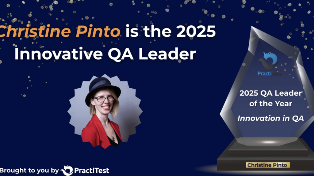 Screenshot of the QA Leader award 2025 and the winner for the category Innovation in QA Award 2025 which is Christine... image