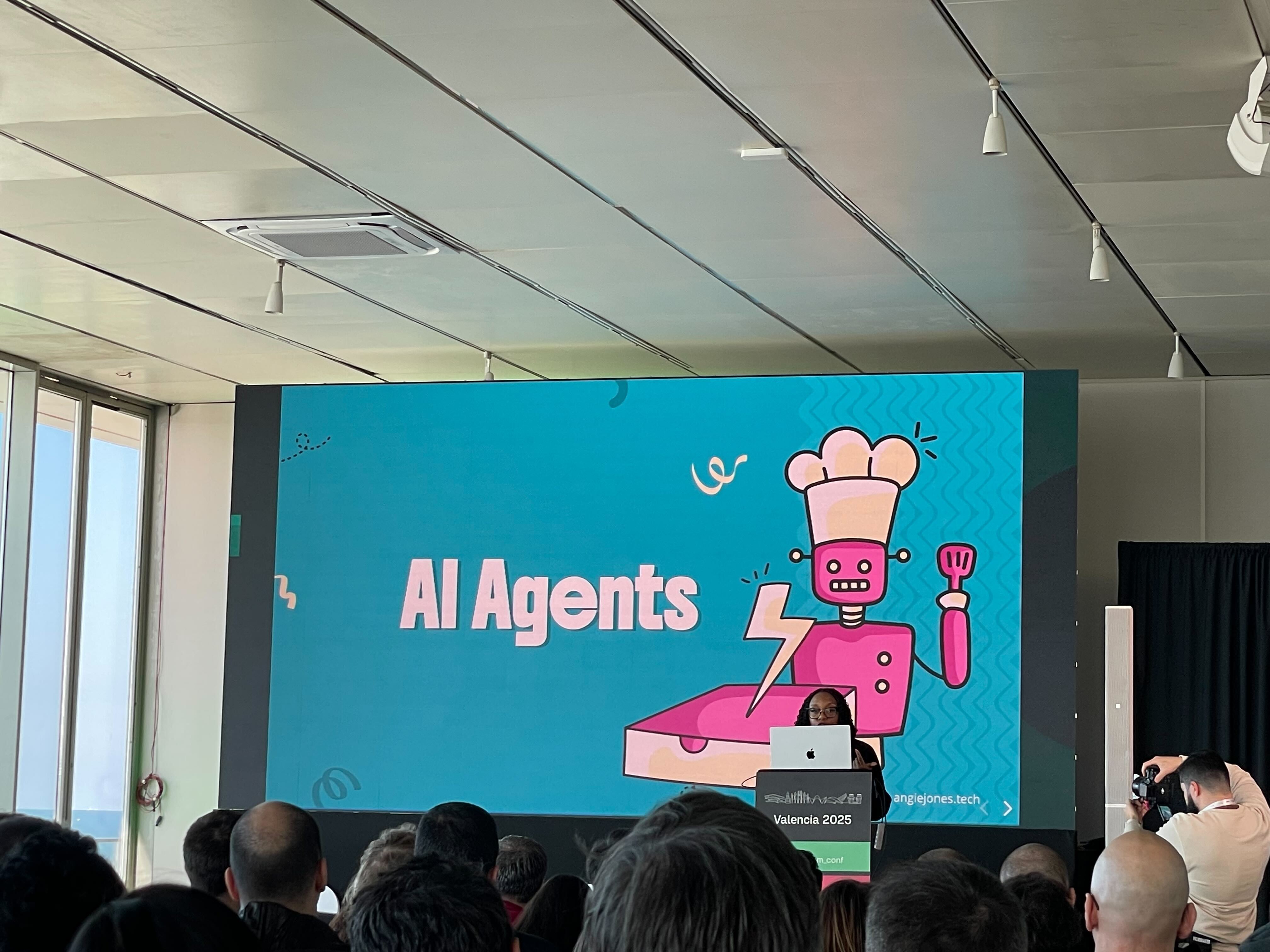 A slide from Angie Jones talk that says 'AI Agents'. 