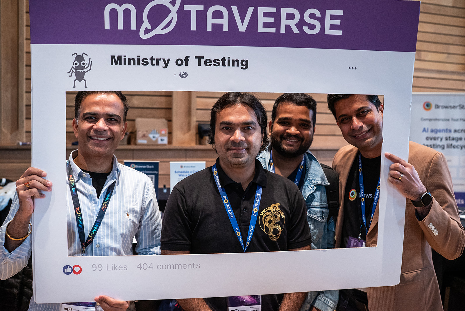 A photo of BrowserStack people within a MoTaverse frame.