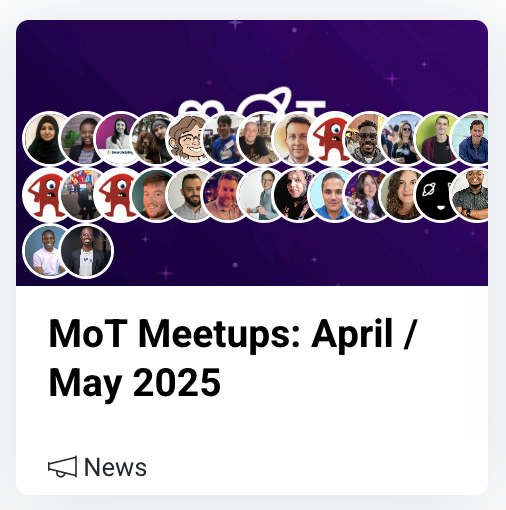 A screenshot of MoT Meetups news card piece with too many MoT Profiles appearing. The problem is that it now covers up too much of the news image.