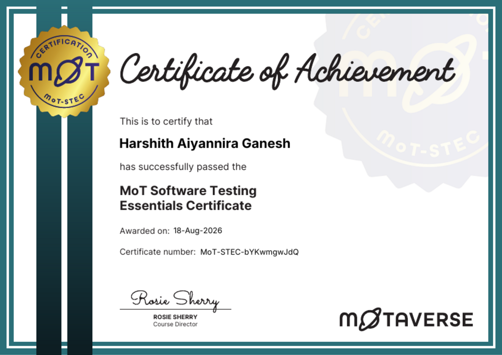 MoT Software Testing Essentials Certificate image