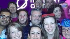 This clip  surely holds the record for the top amount of people you can fit in this PhotoBooth! 14 people pile in for a festive and fun set of pics that have been collated into this rotating gif/cl... image