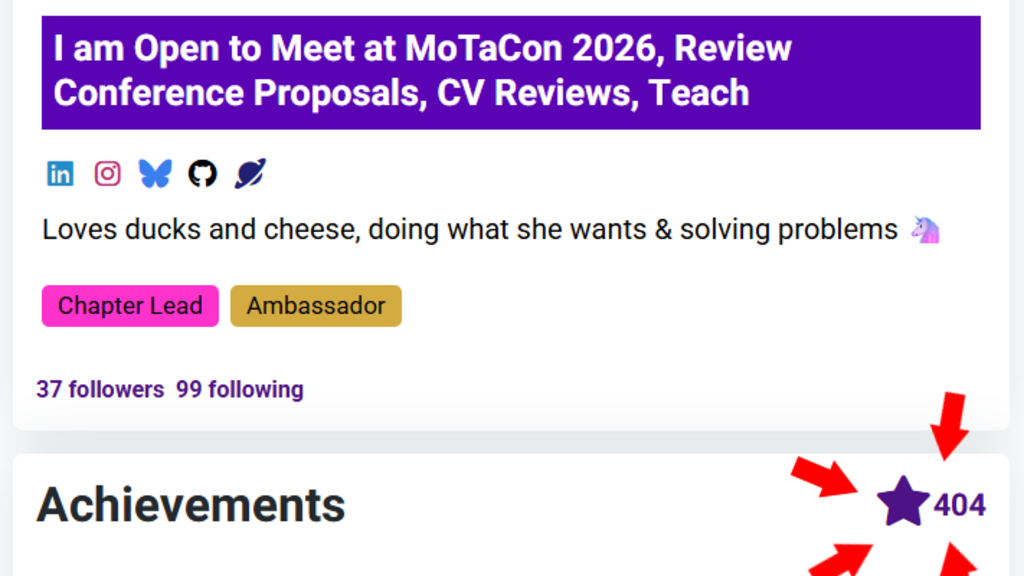 Screenshot of my profile, showing that I have achieved 404 community stars!  image