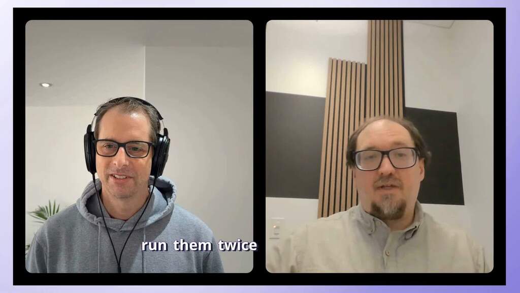 Two men on a video call. image