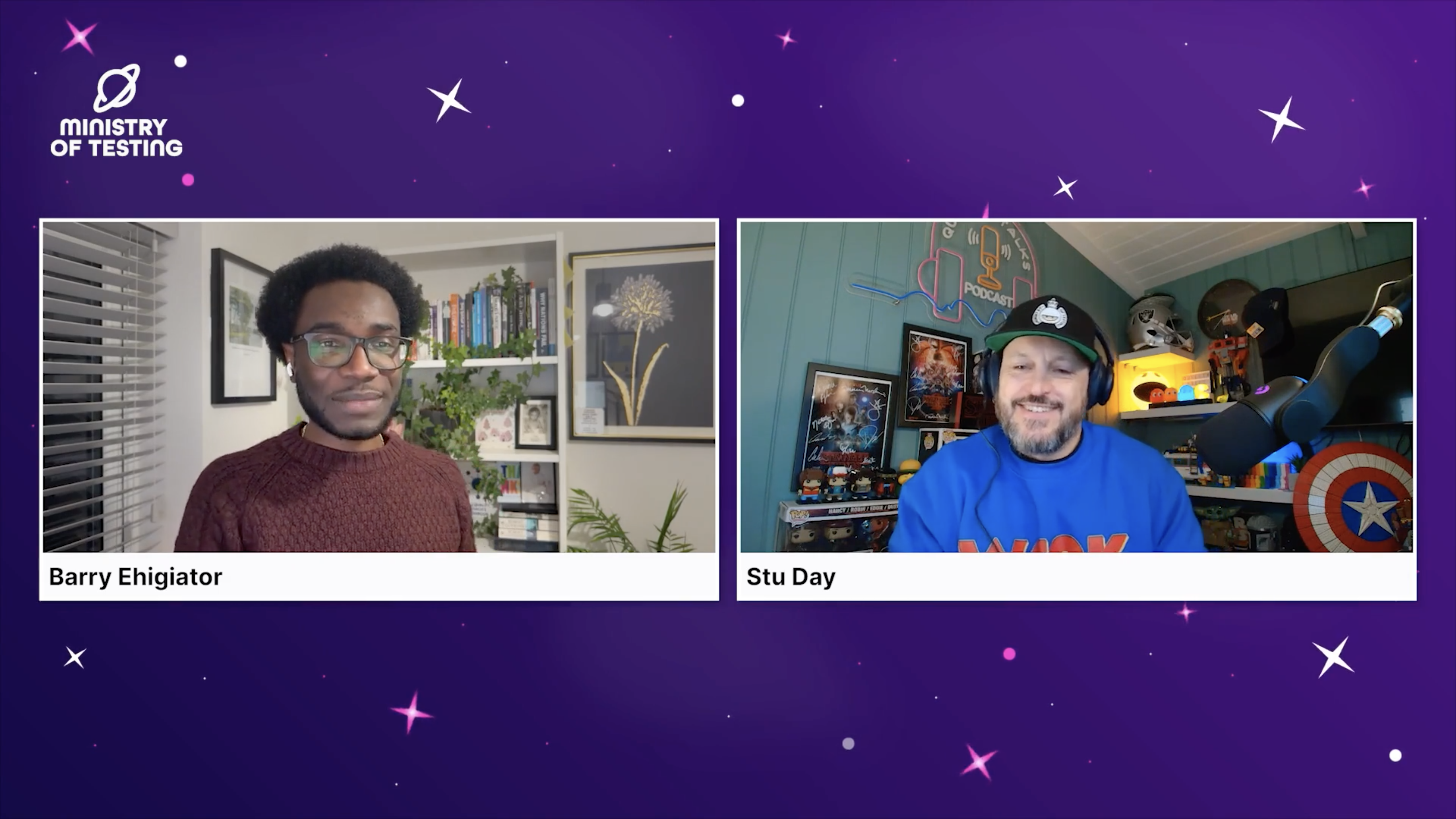 Two men on a video call.