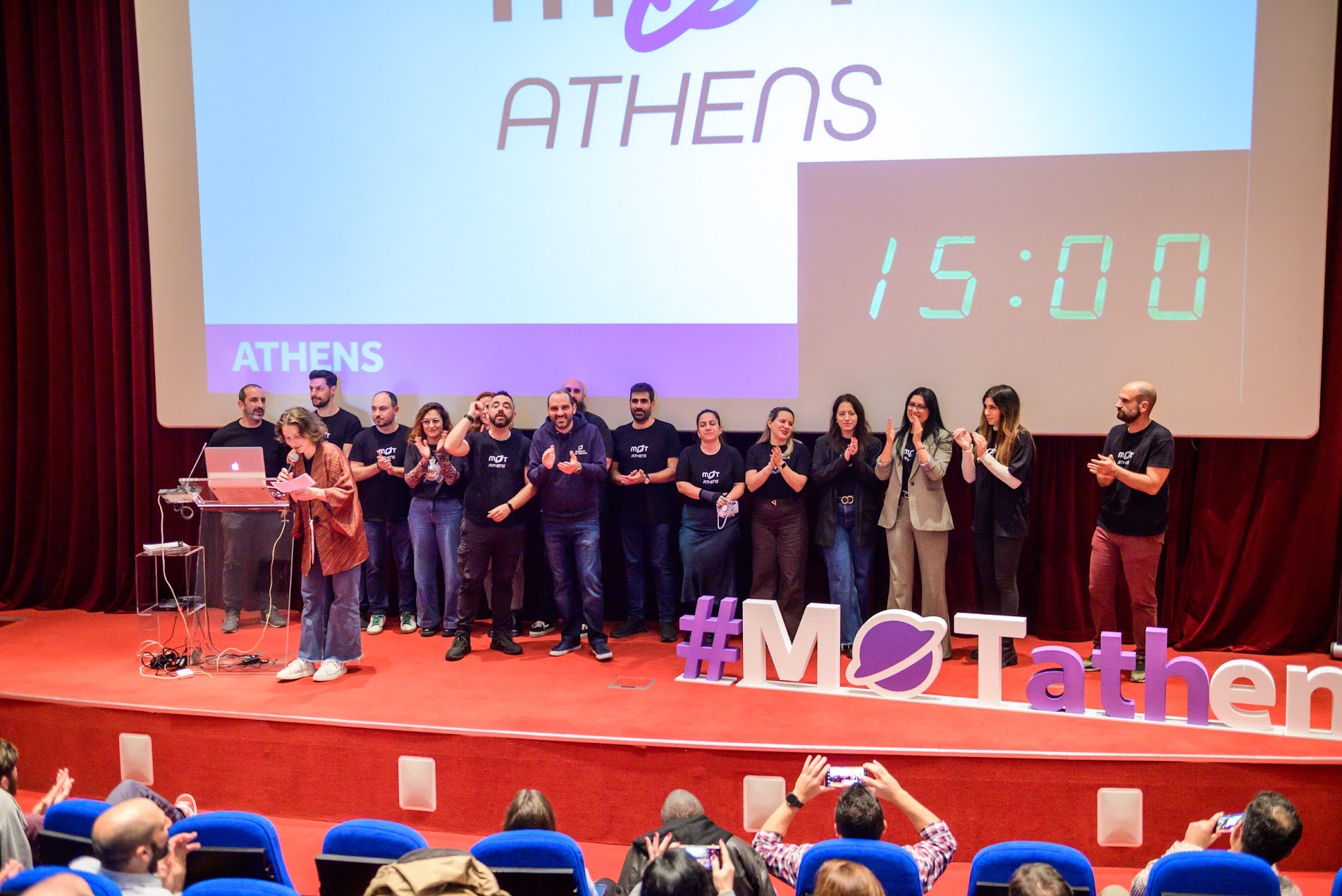 The team of the 17th MoT Athens Meetup on the stage